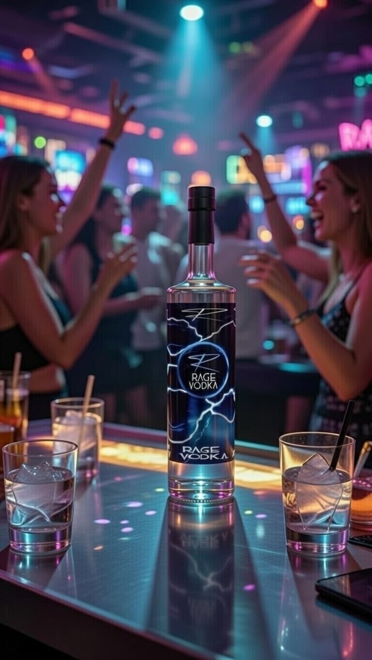 Rage Vodka party atmosphere with electric lighting